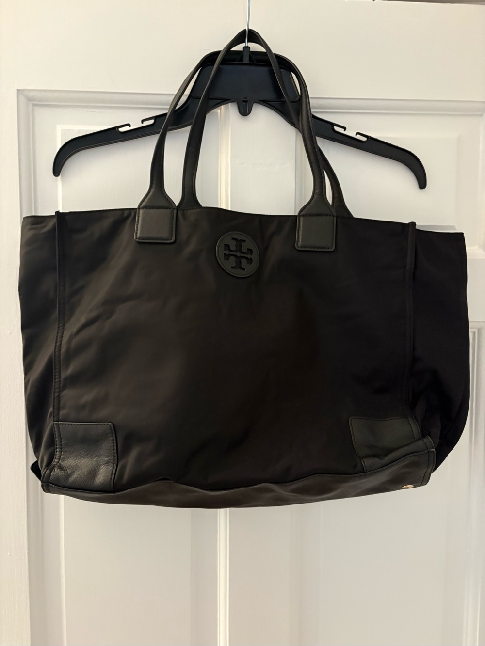 Tory Burch Black Nylon Tote with Logo Medallion